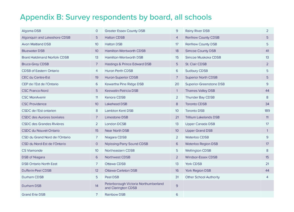 Appendix B: Survey respondents by board, all schools